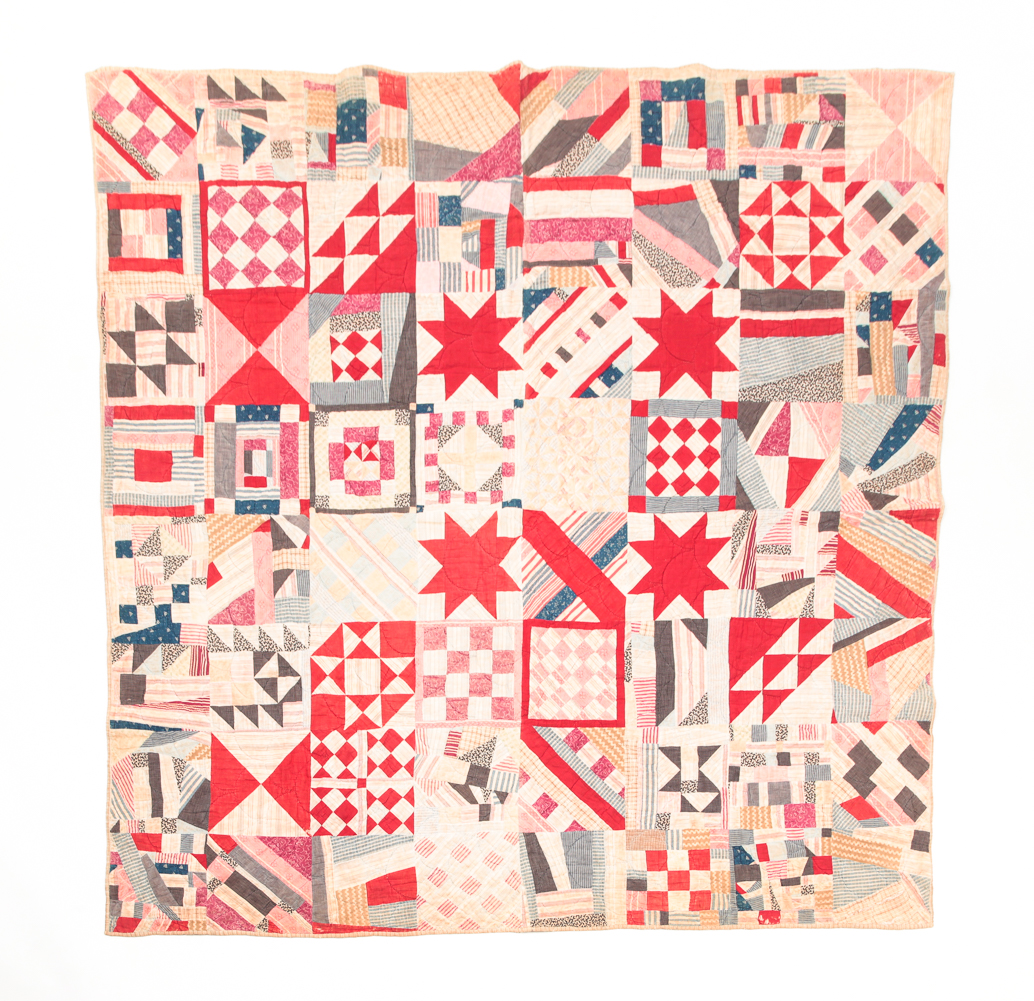 AMERICAN PIECED SAMPLER QUILT.