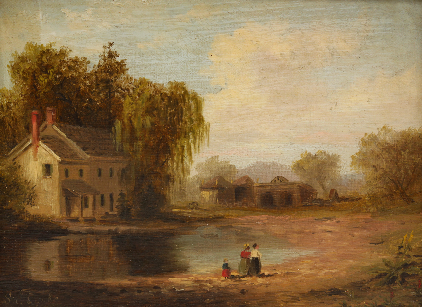 LANDSCAPE WITH HOUSE SIGNED "S.E.