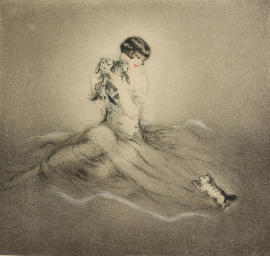 WOMAN WITH KITTENS PRINT, LOUIS ICART.