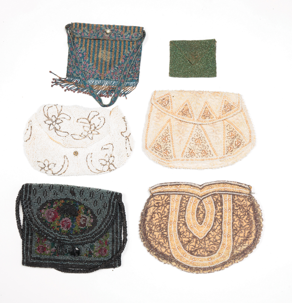 SIX SMALL BEADED PURSES. First half