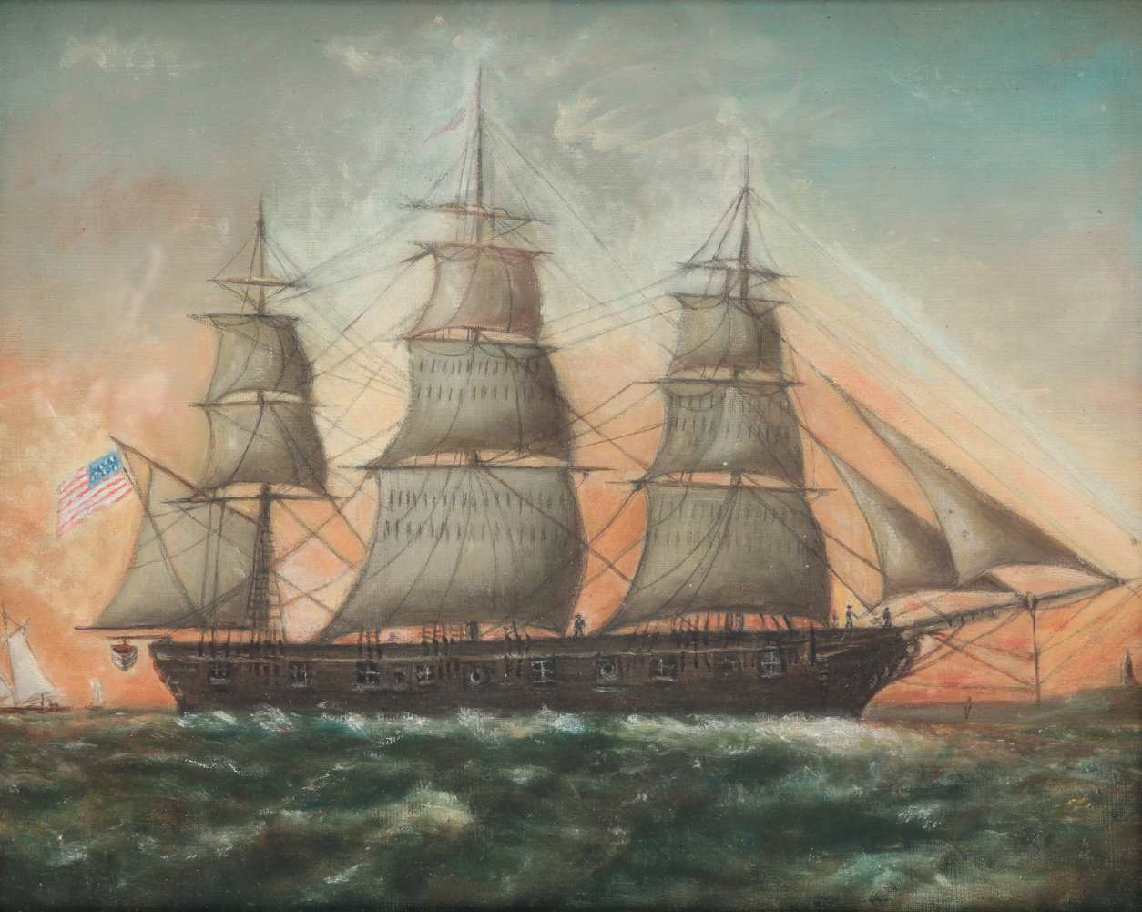AMERICAN OIL ON CANVAS OF A SAILING