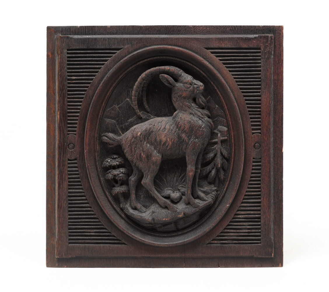 GERMAN "BLACK FOREST" CARVED PLAQUE.