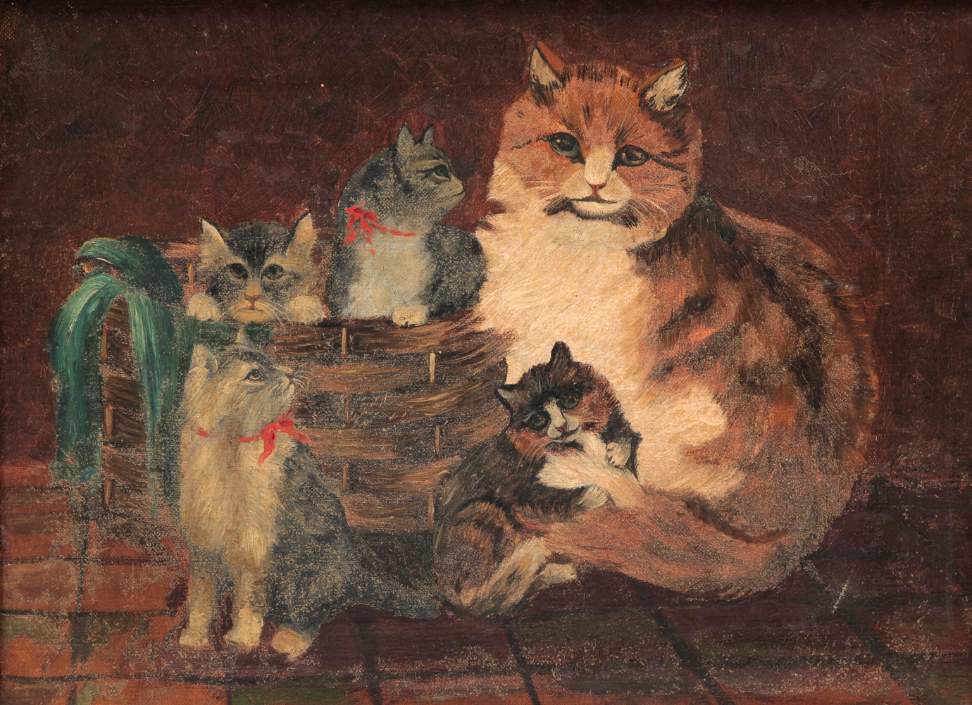 AMERICAN OIL ON CANVAS OF CATS.