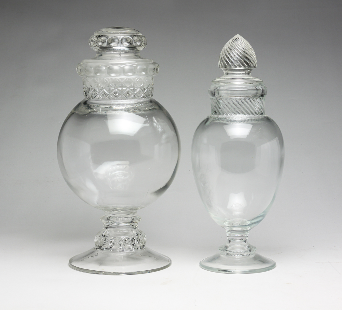 TWO AMERICAN FOOTED GLASS STORE
