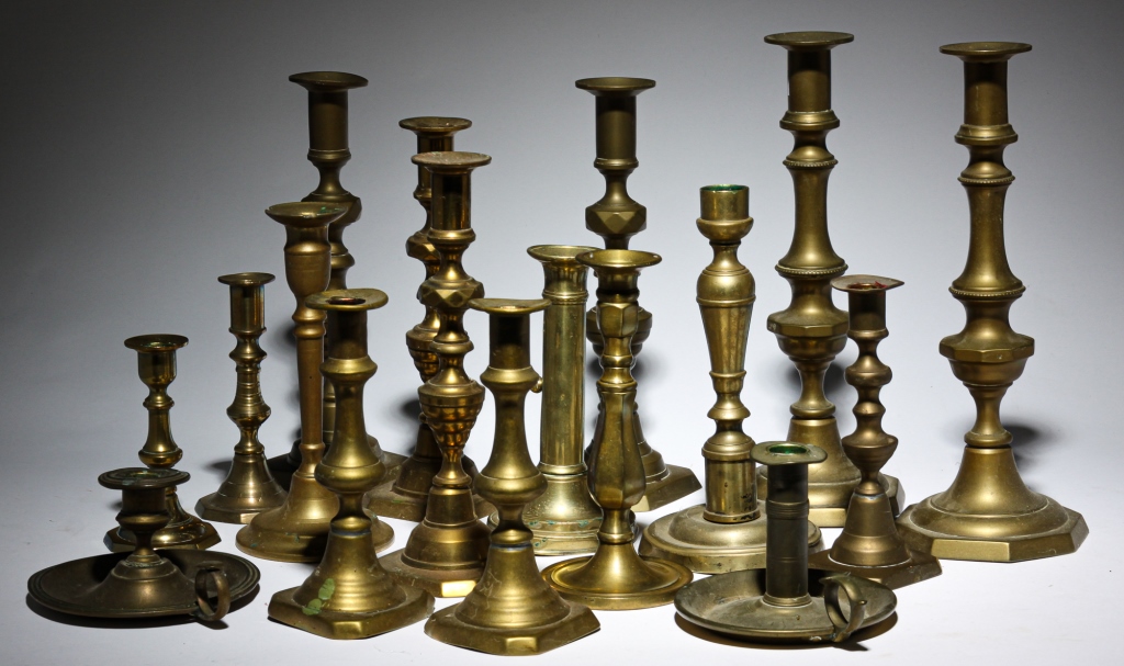 GROUP OF BRASS CANDLE HOLDERS  2dff75