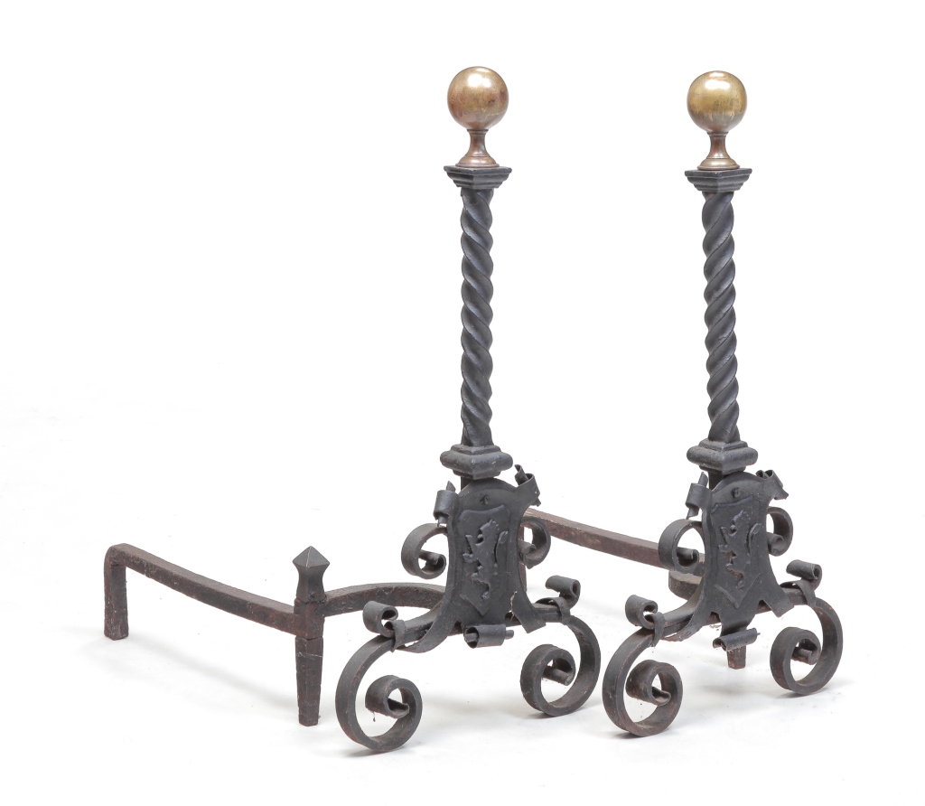 A PAIR OF EUROPEAN ANDIRONS. From