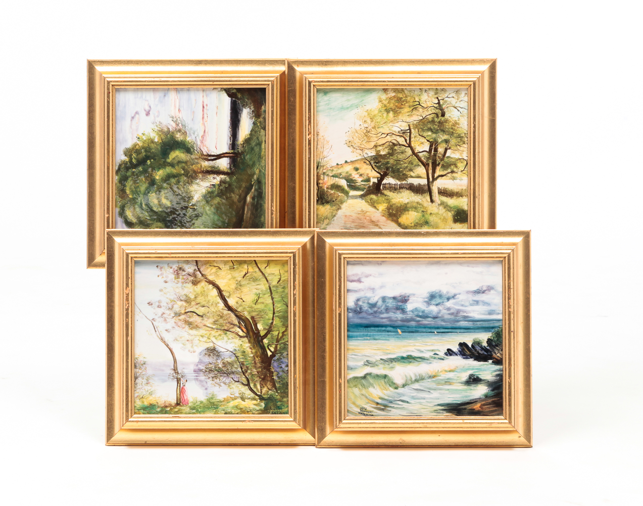 FOUR FRAMED PAINTED PORCELAIN PLAQUES  2dffc0