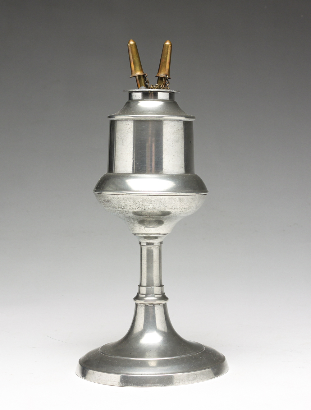 AMERICAN PEWTER LAMP. Mid 19th