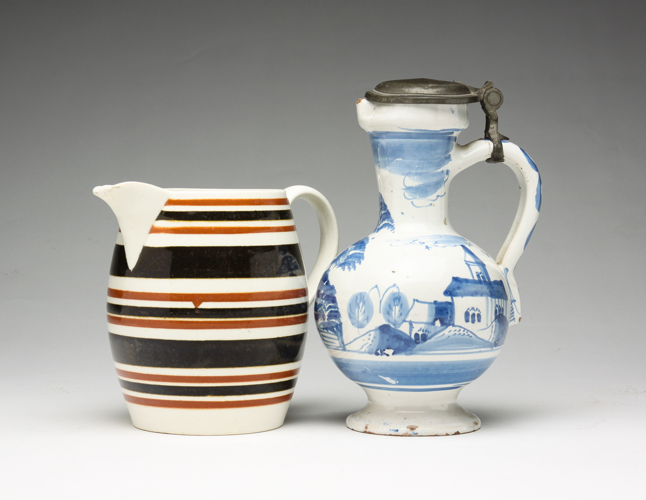 MOCHA PITCHER AND DELFT SYRUPER. Eighteenth-19th