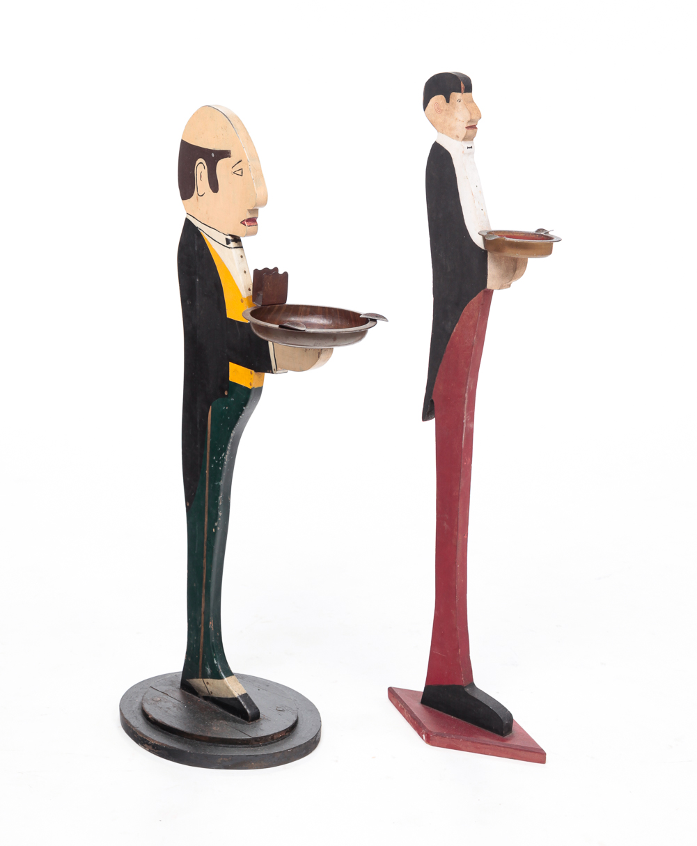 TWO AMERICAN BUTLER ASHTRAY STANDS.