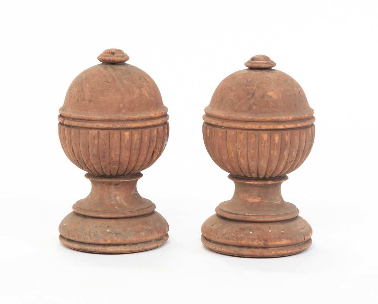 PAIR OF WOODEN ARCHITECTURAL FINIALS.