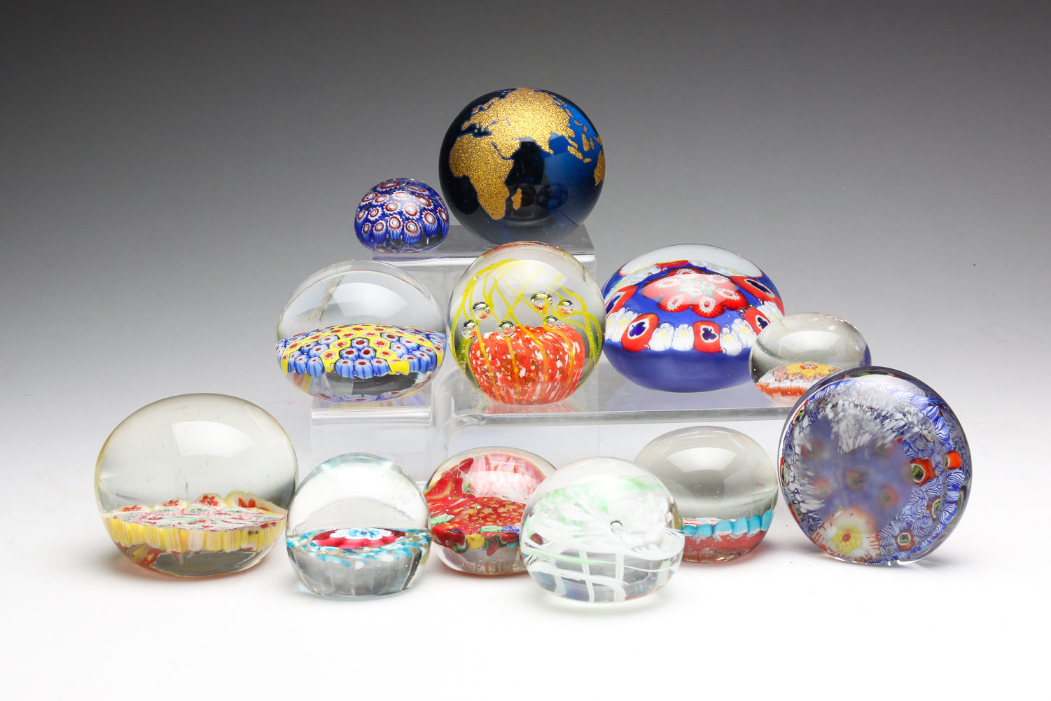 TWELVE ART GLASS PAPERWEIGHTS INCLUDING