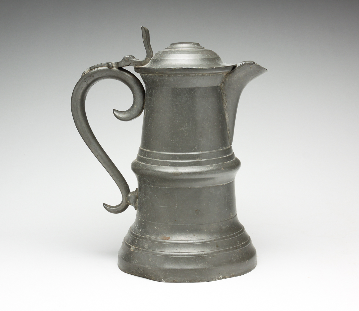 AMERICAN PEWTER FLAGON. Mid 19th