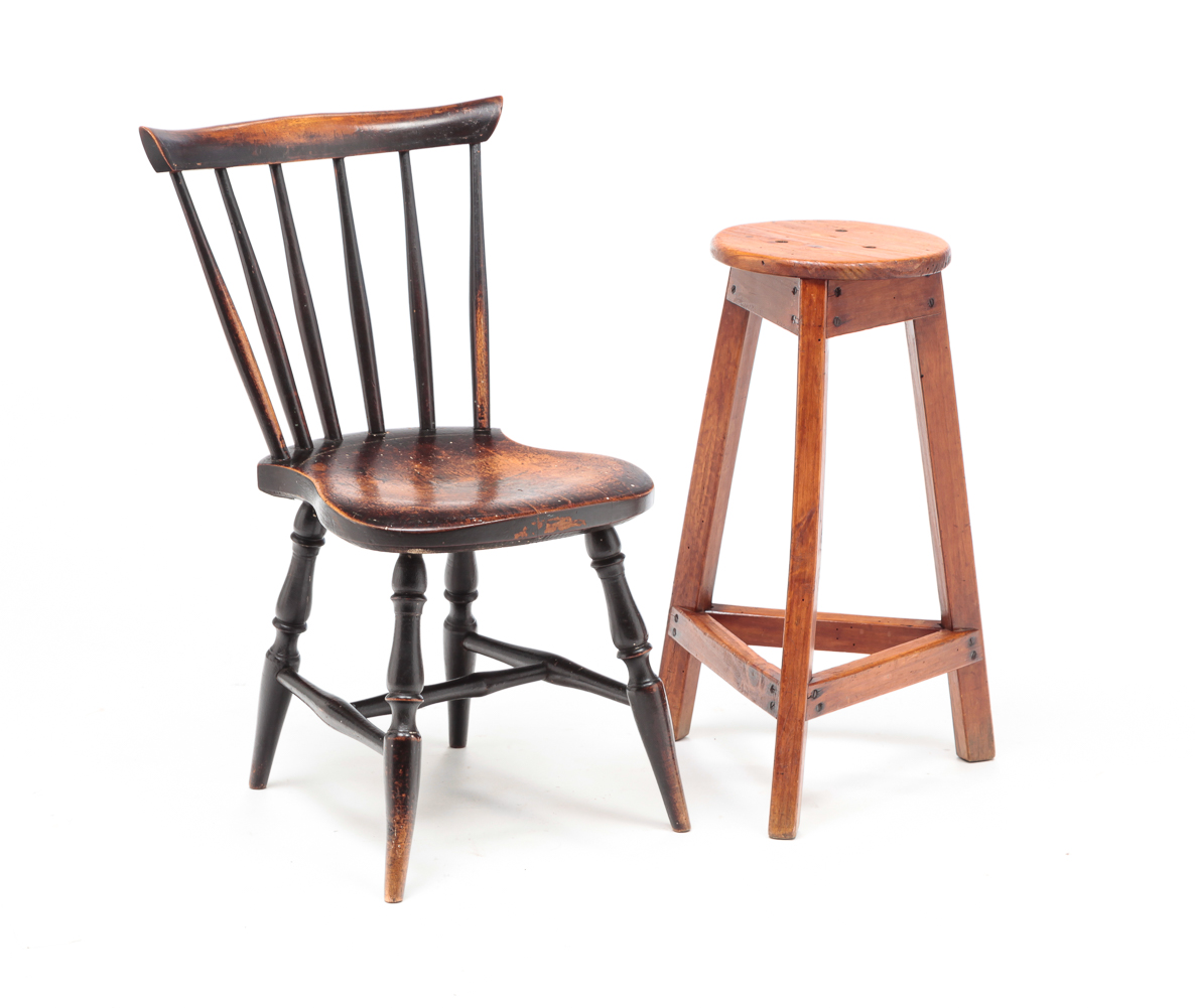 AN ENGLISH STOOL AND YOUTH CHAIR.