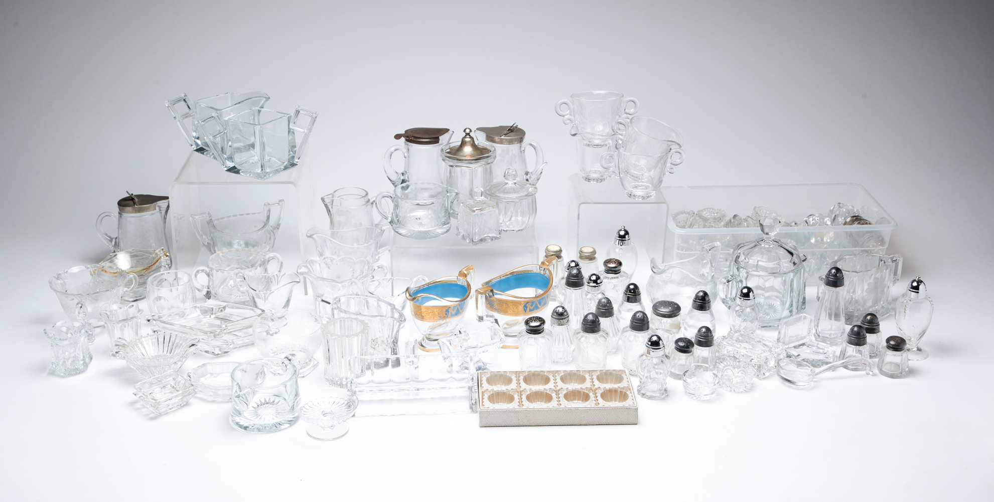 GROUP OF HEISEY GLASS TABLE ACCESSORIES.