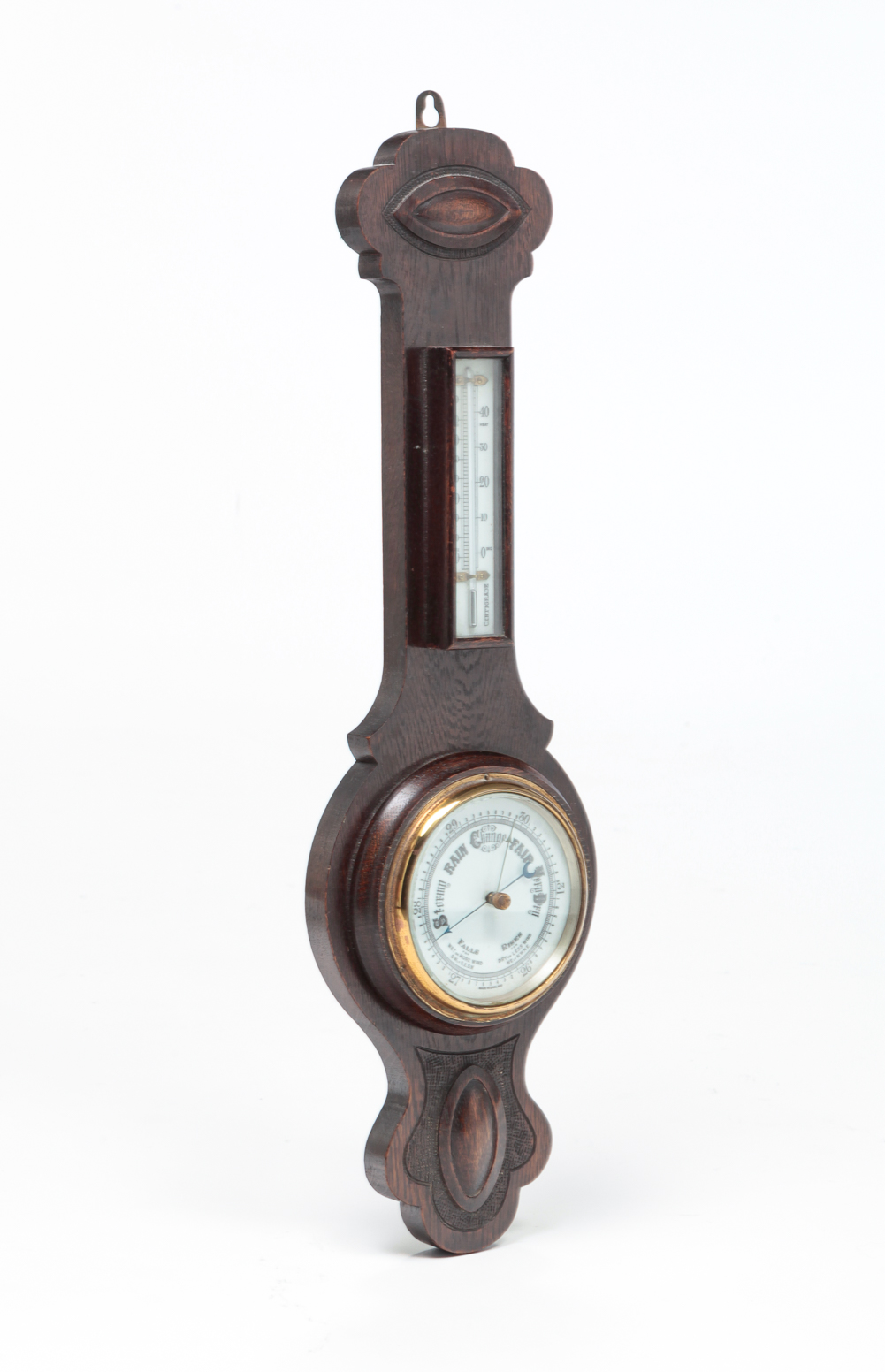 ENGLISH BAROMETER. Circa 1900, oak.