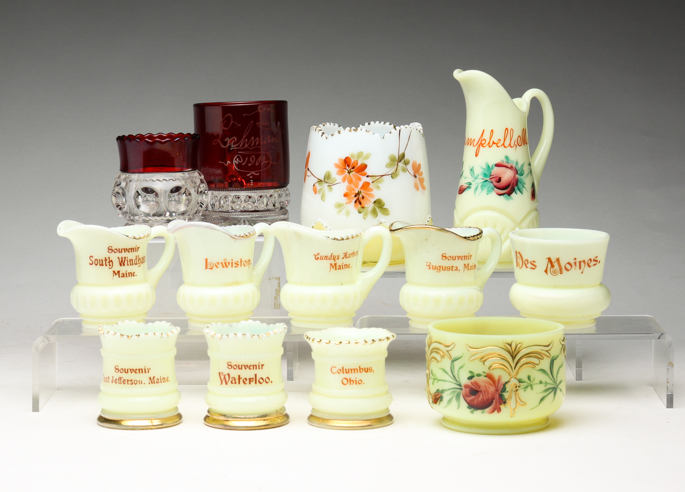 GROUP OF CUSTARD GLASS PIECES. American,
