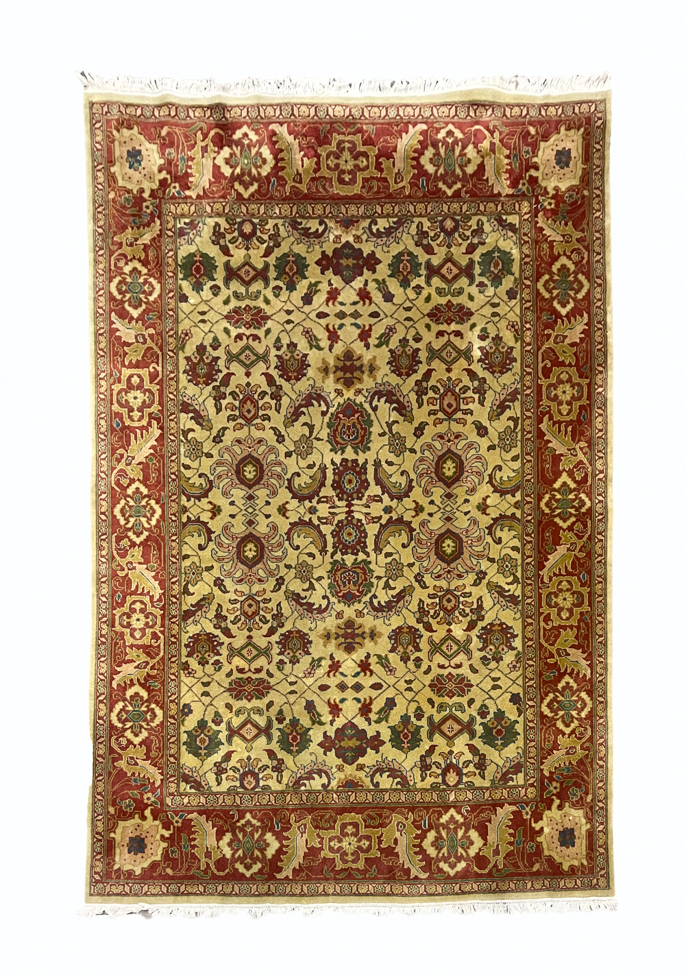 INDO-PERSIAN RUG. Labeled "Made
