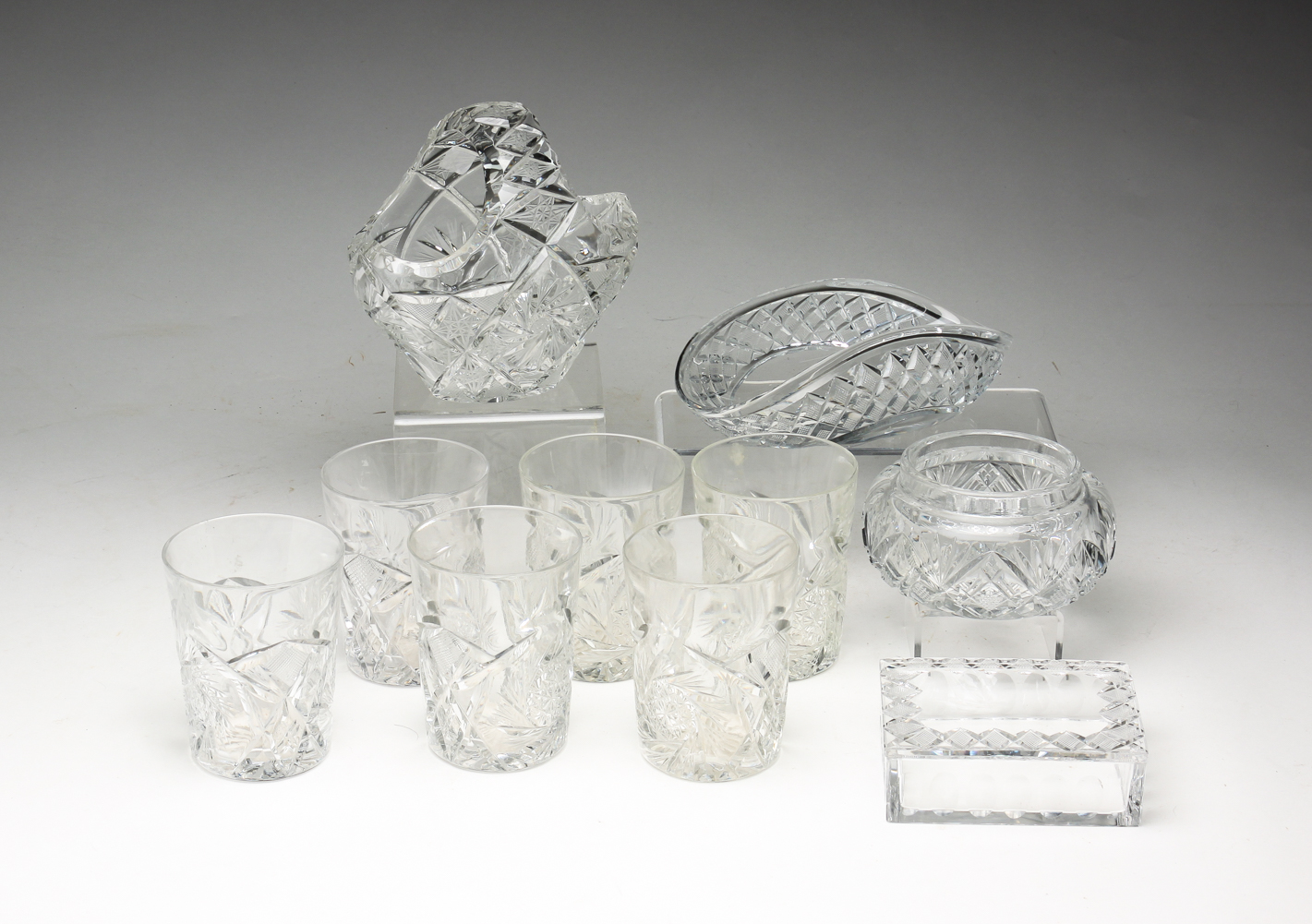 GROUP OF CUT GLASS FEATURING HAWKES.