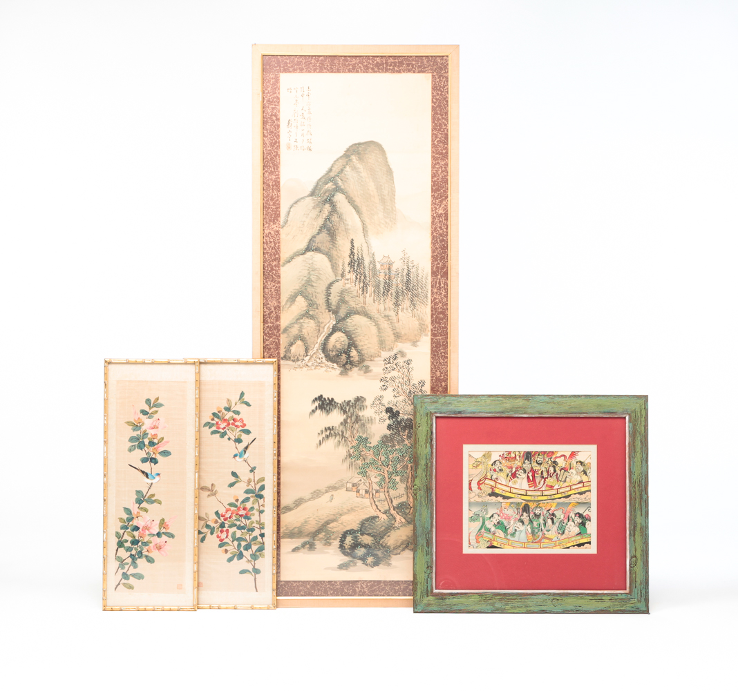 FOUR ASIAN PRINTS AND PAINTINGS.