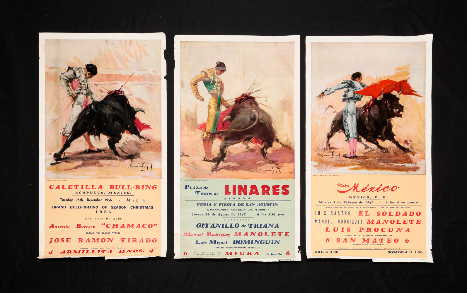 THREE MATADOR POSTERS Two Mexican  2e02db