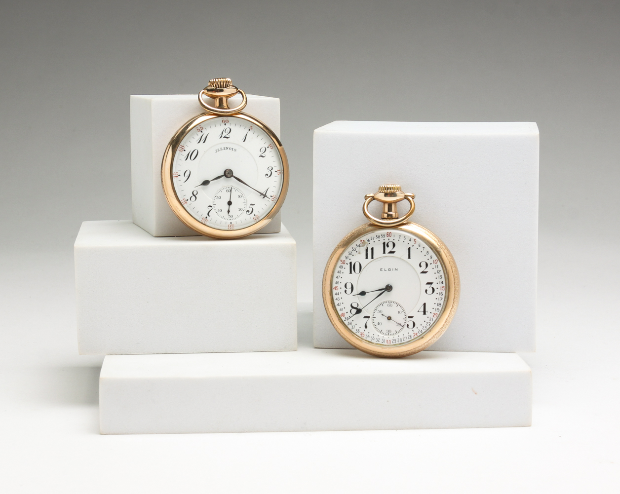 TWO AMERICAN 16 SIZE POCKET WATCHES.