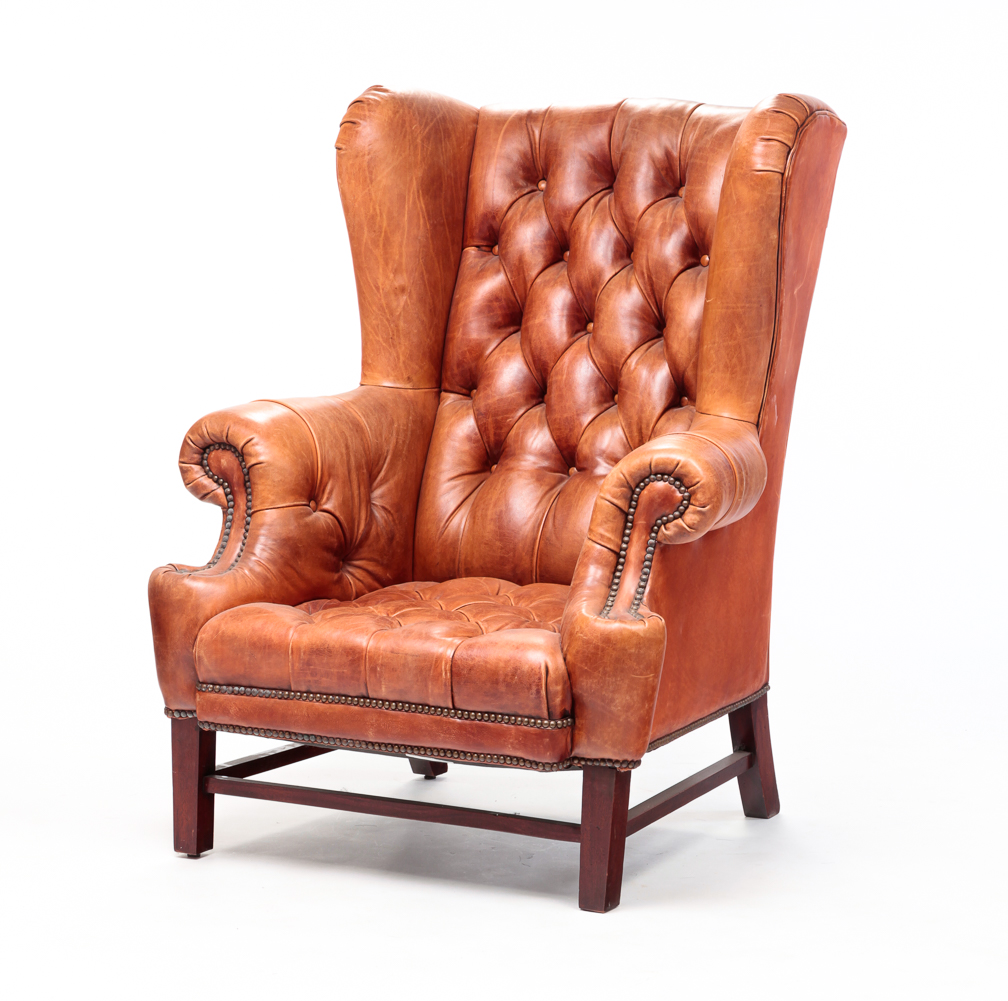 HENREDON LEATHER WINGBACK CHAIR.