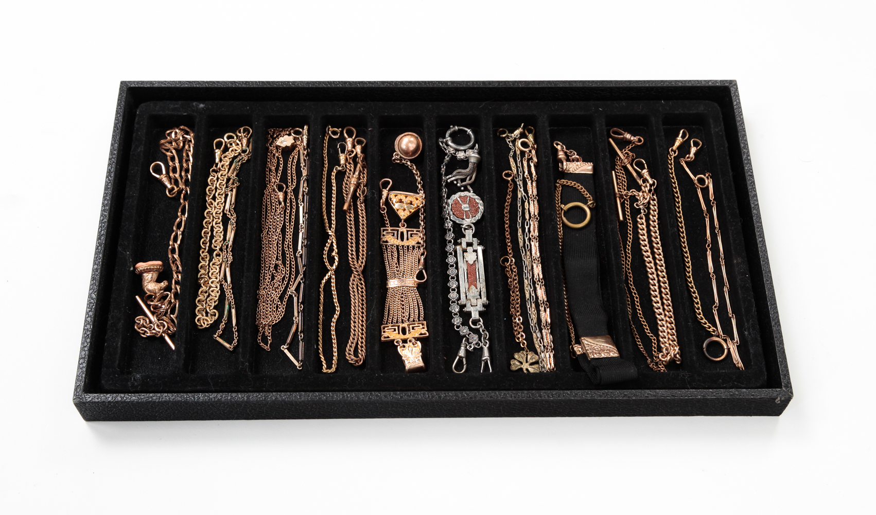 SMALL GROUP VINTAGE WATCH CHAINS & FOBS.