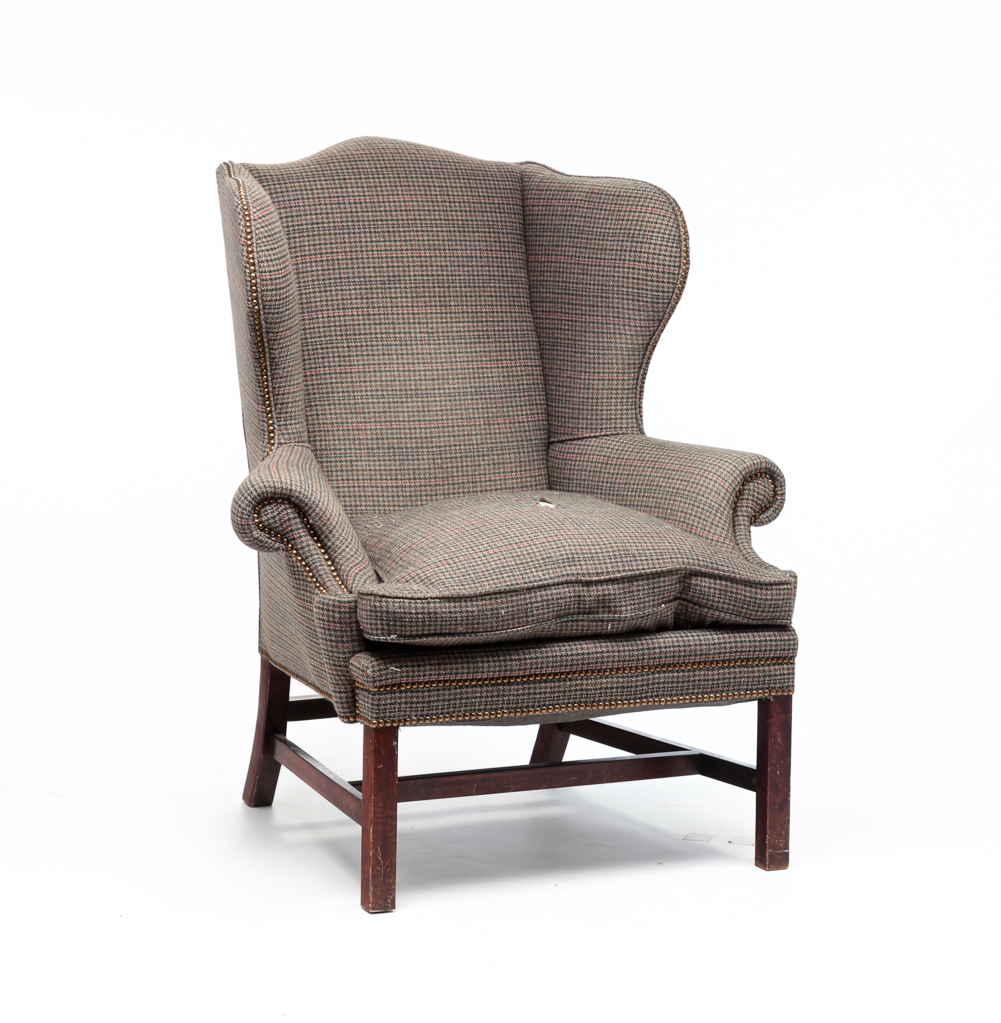 RALPH LAUREN WINGBACK TWEED CHAIR.