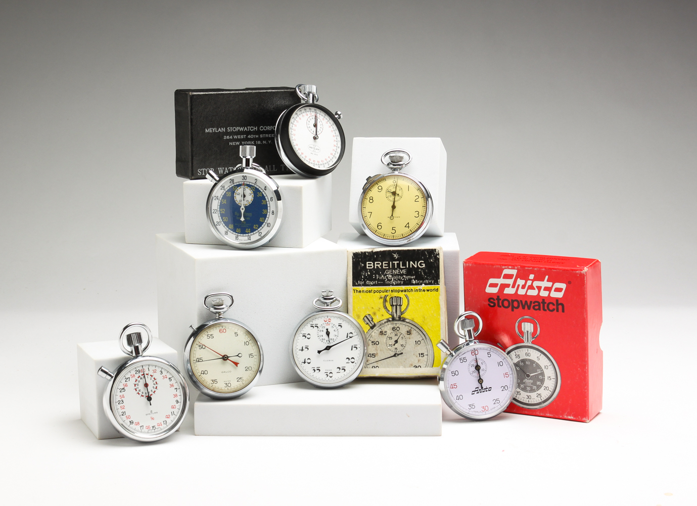 SEVEN STOPWATCHES. Twentieth century.