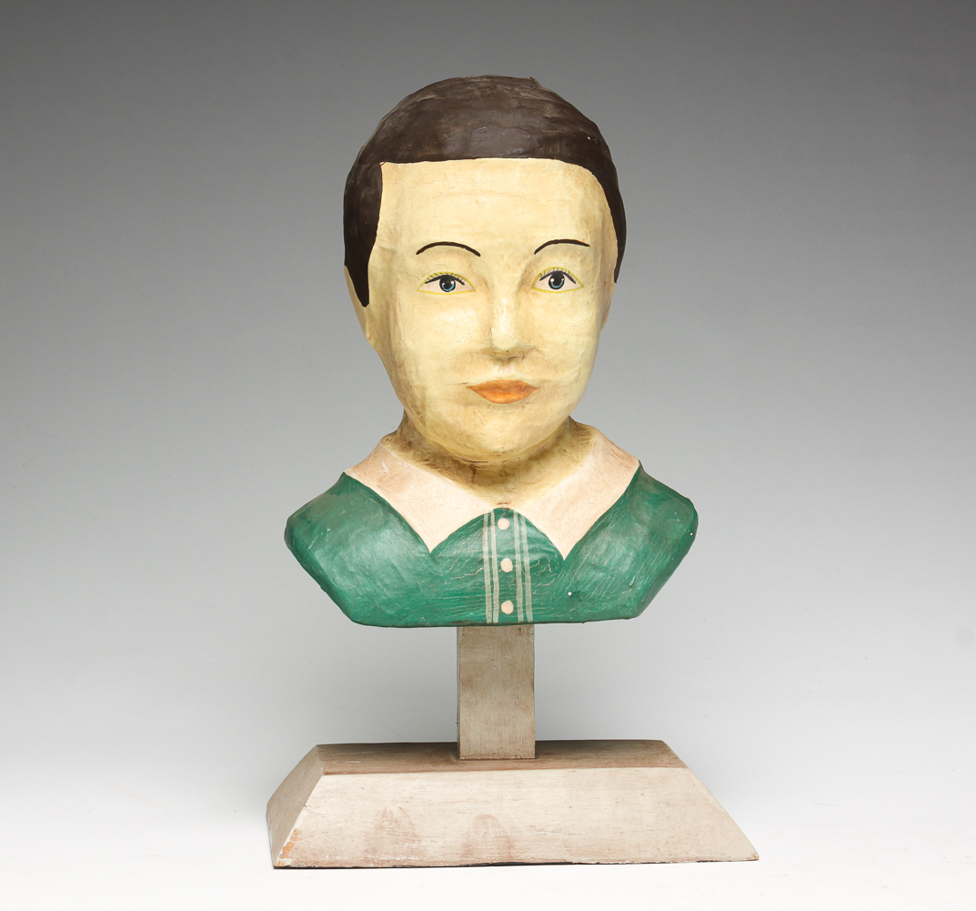 AMERICAN PAPIER MACHE BUST OF A BOY.