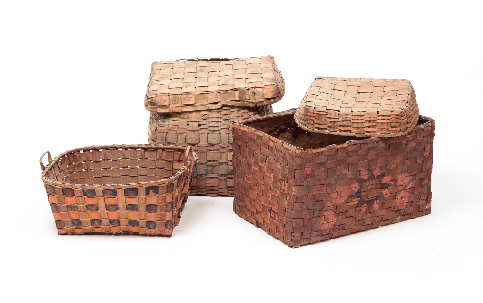 THREE AMERICAN DECORATED BASKETS. Early