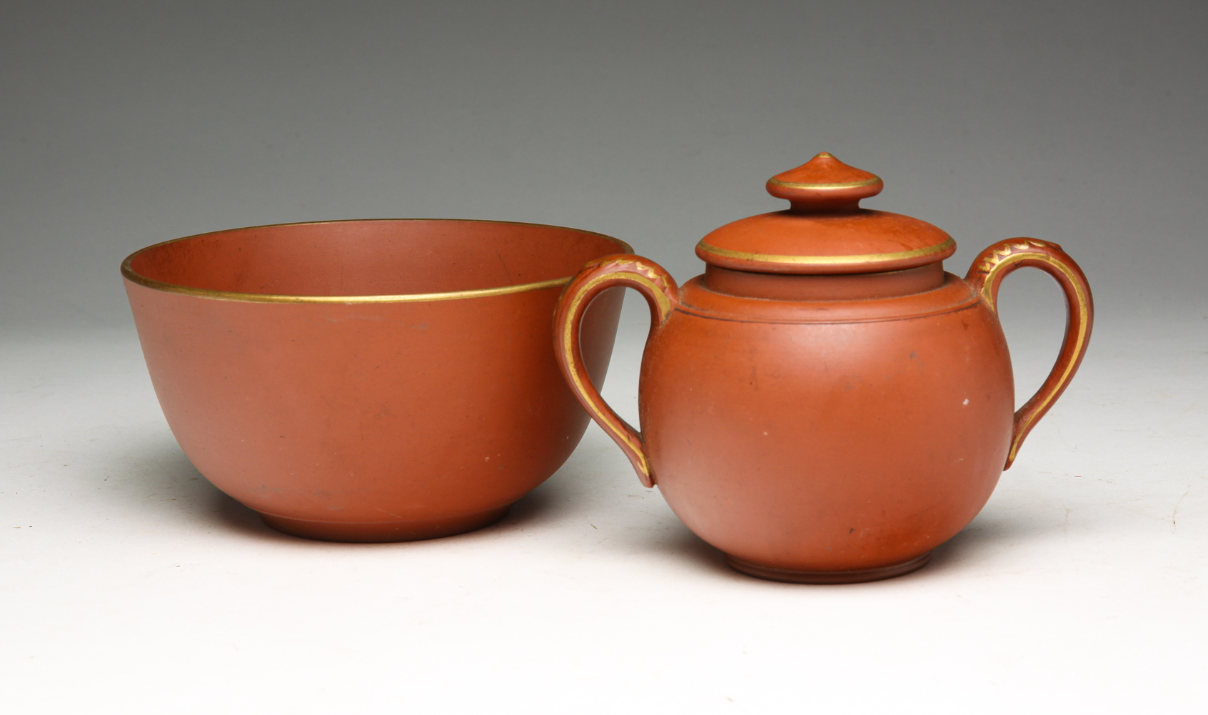 ENGLISH REDWARE SUGAR AND WASTE BOWL.