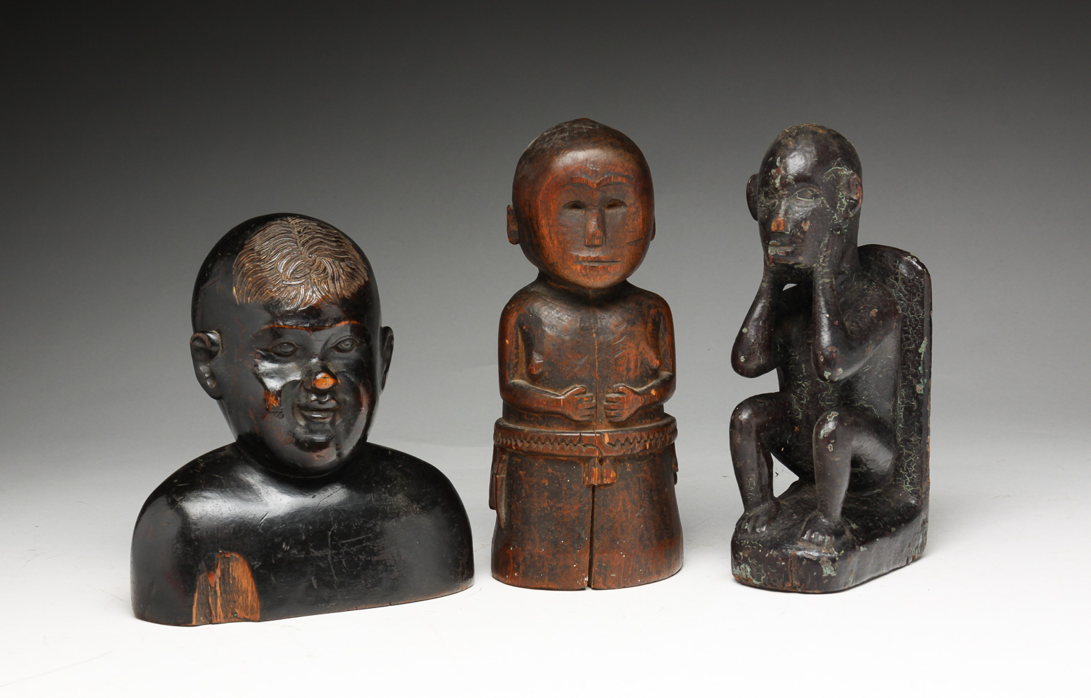 THREE FOLK ART CARVED FIGURES.