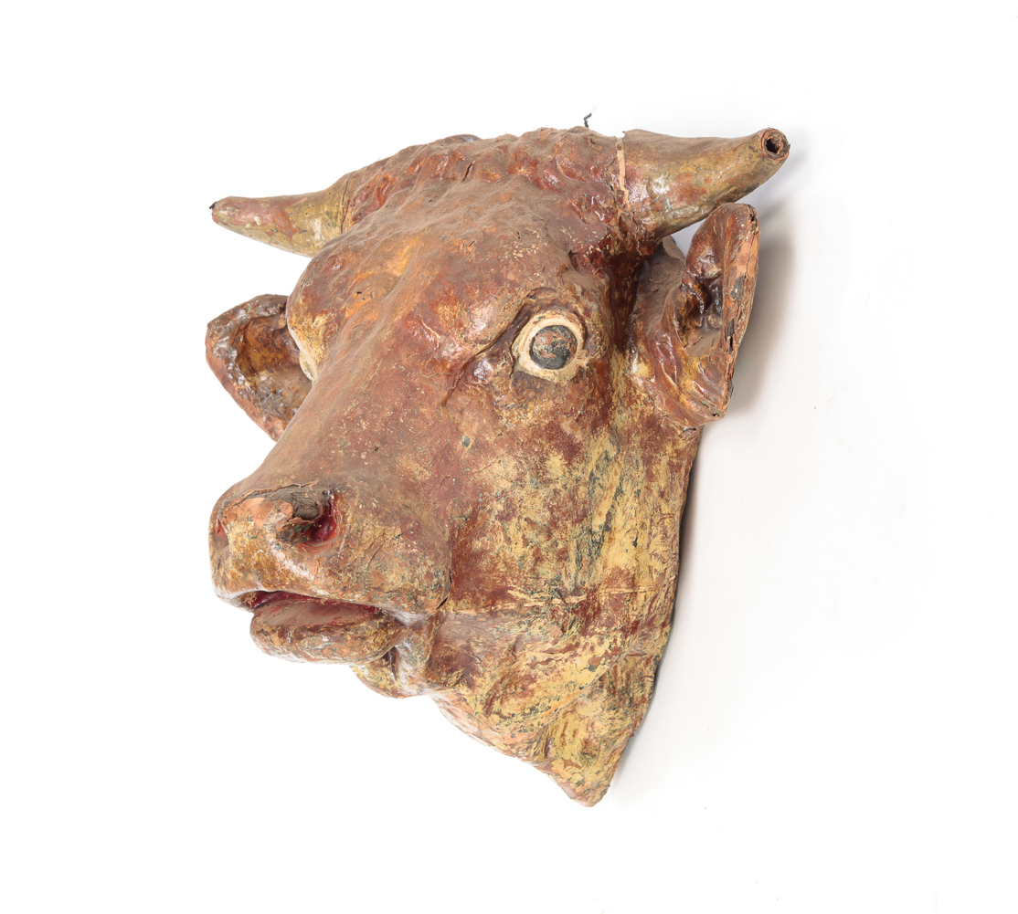 PAPIER MACHE BULL HEAD. American