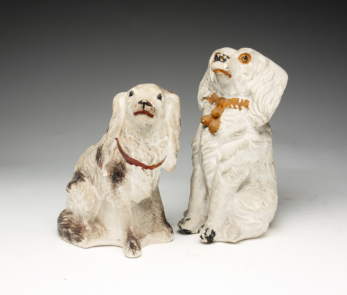 TWO CHALKWARE DOGS. Late 19th-early