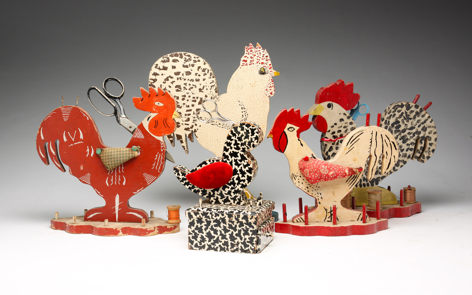 FIVE ROOSTER AND BIRD CUT OUTS