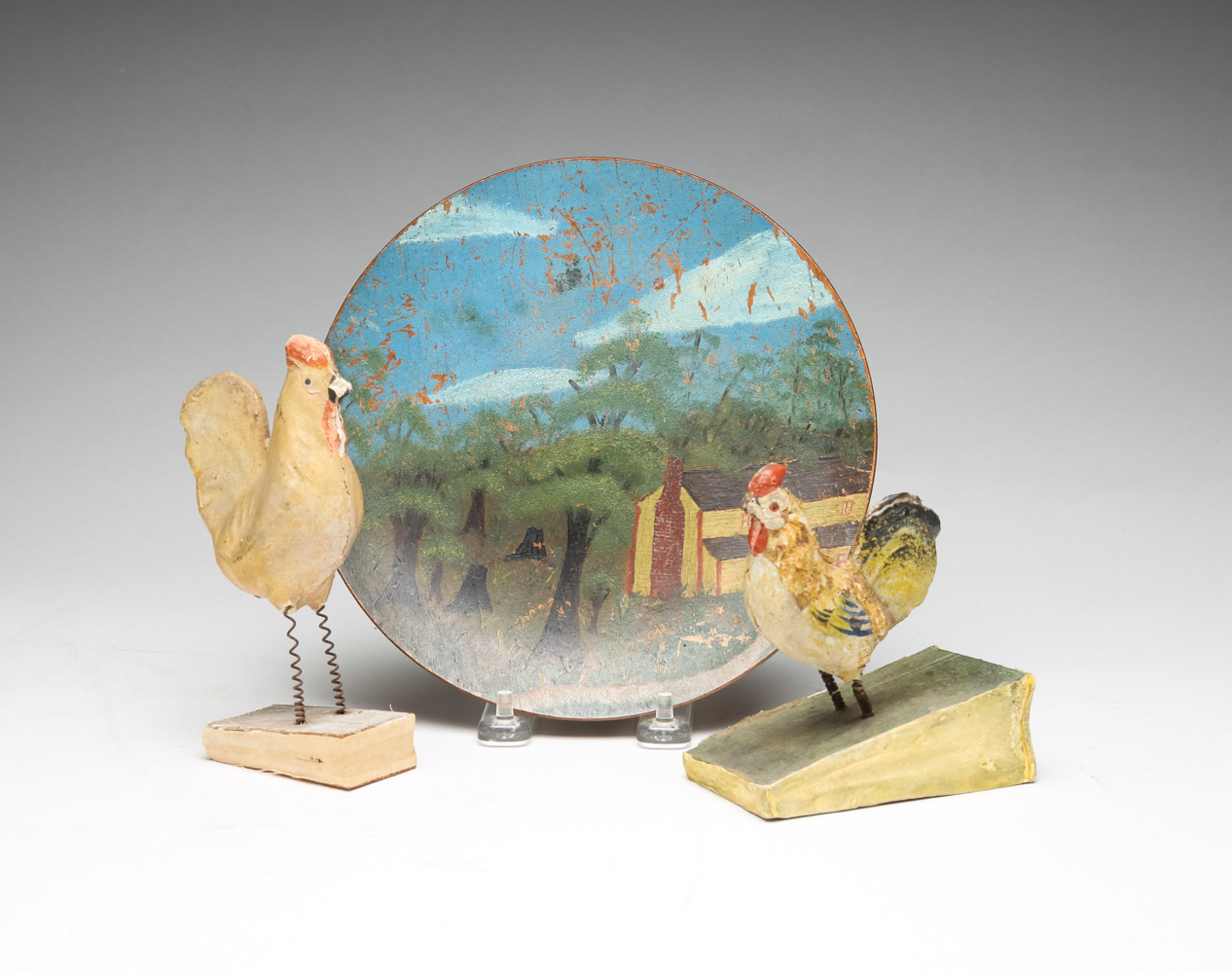 TWO PIPSQUEAKS AND PAINTED PLATE.