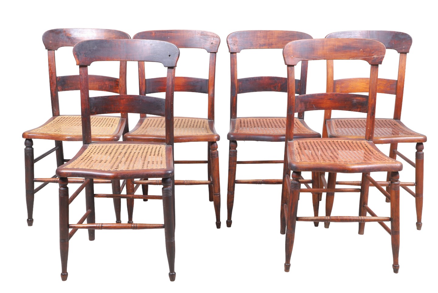 (6) Maple painted and caned side chairs,