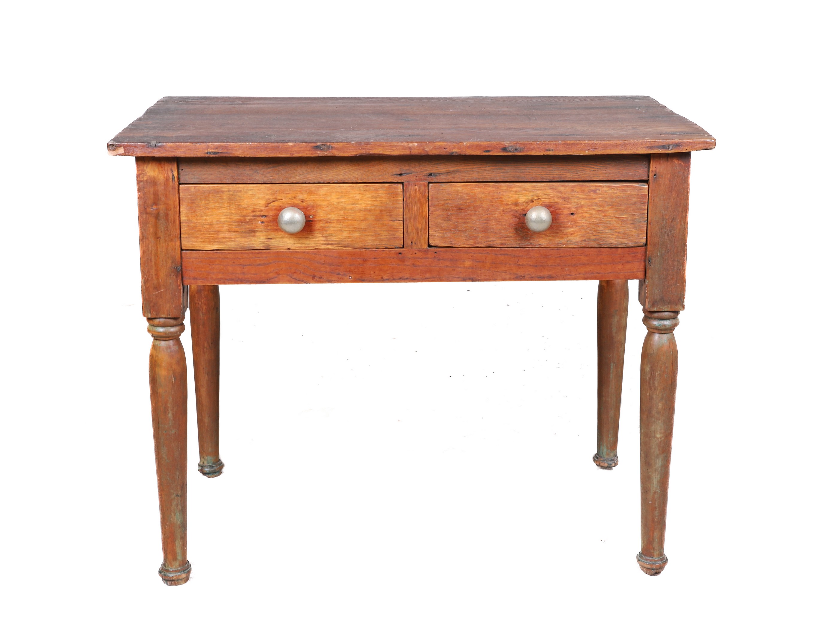 Oak two drawer desk, turned legs,