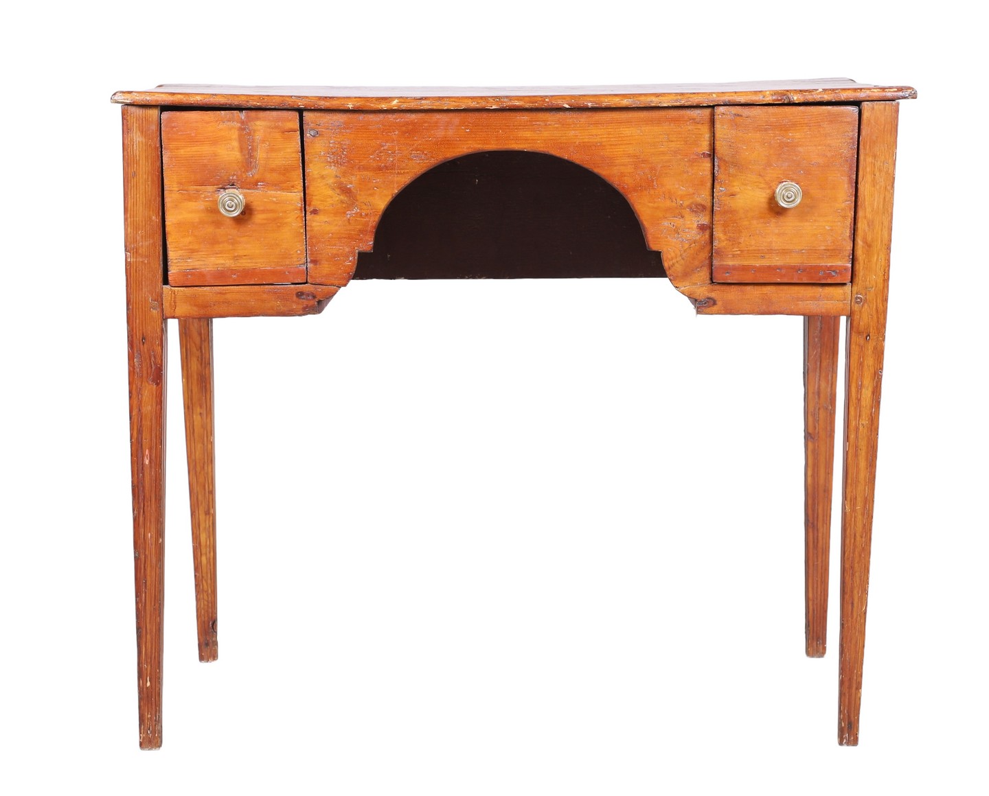 Pine kneehole desk, shaped kneehole