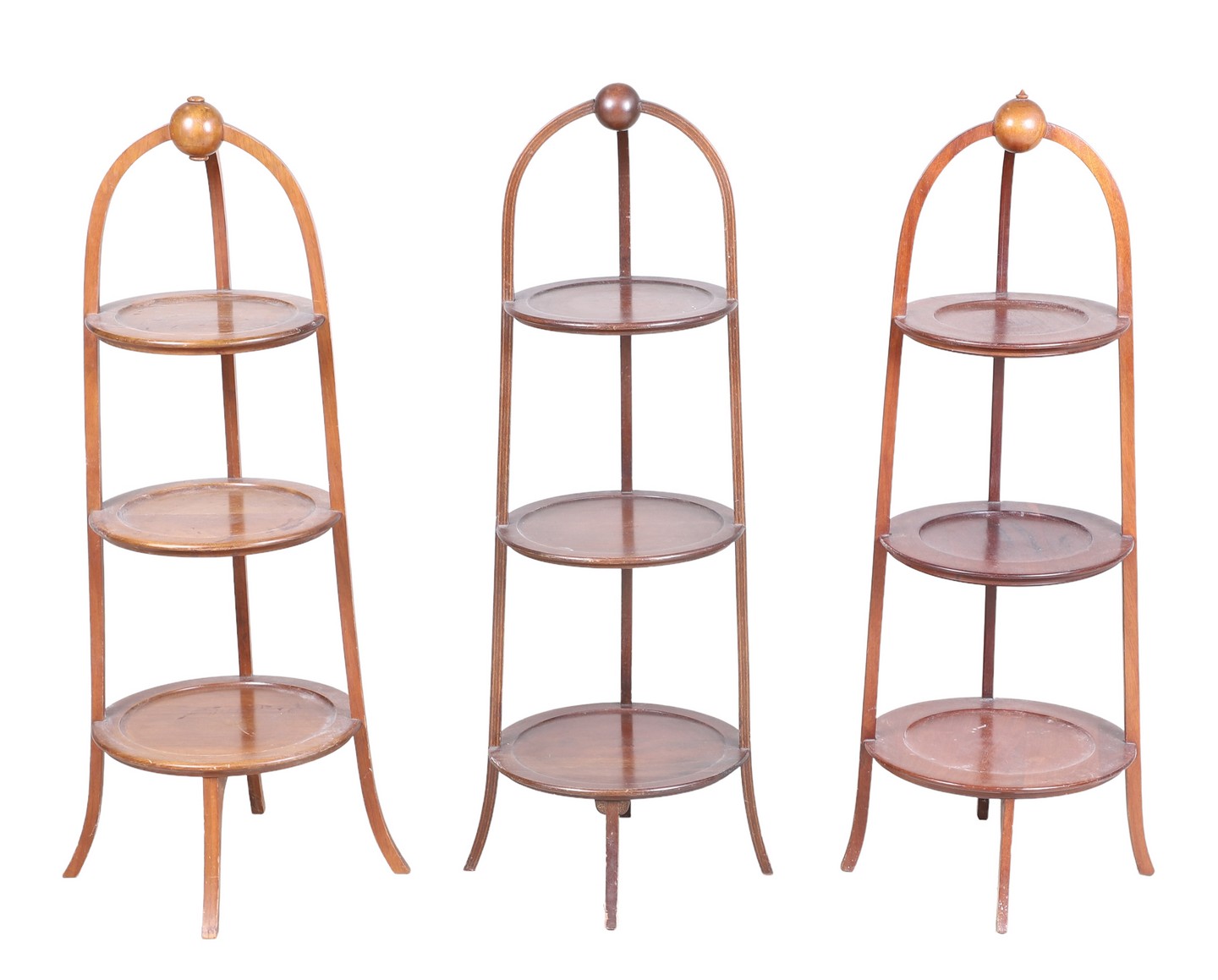 (3) Mahogany 3-tiered dessert stands,