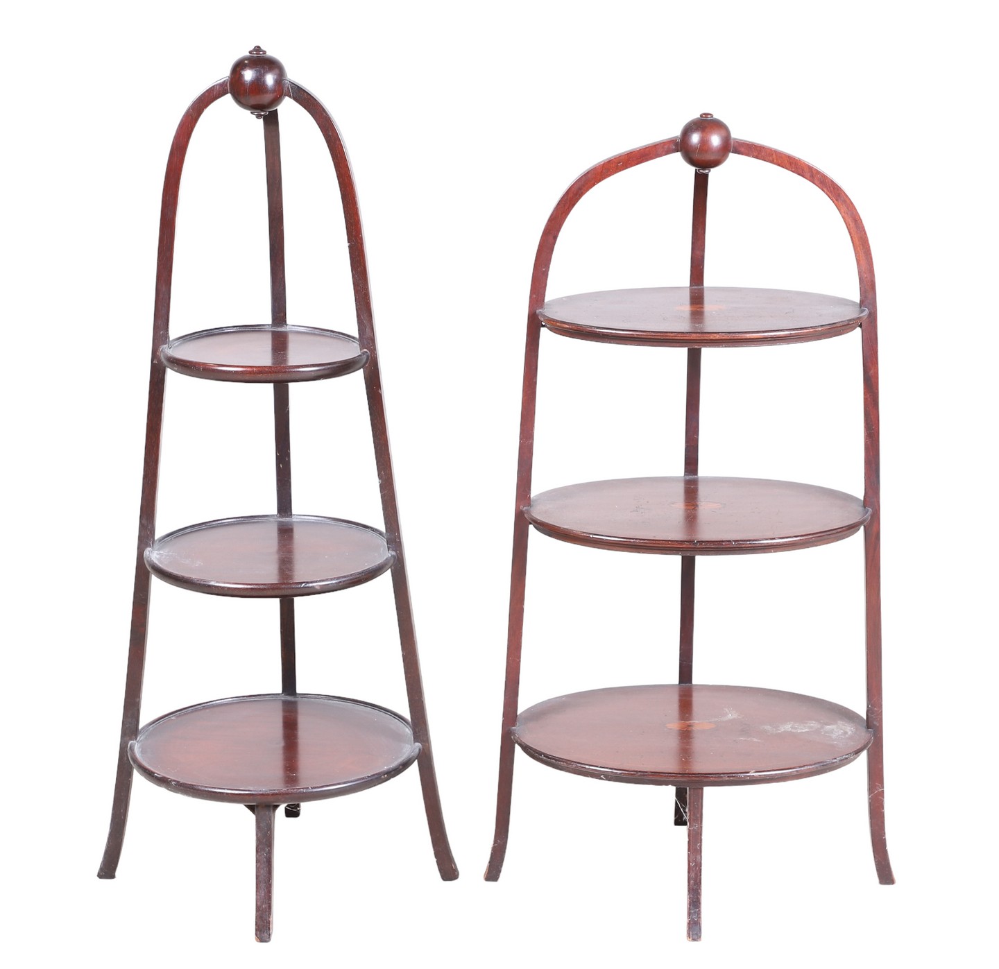 (2) mahogany 3-tiered dessert stands,