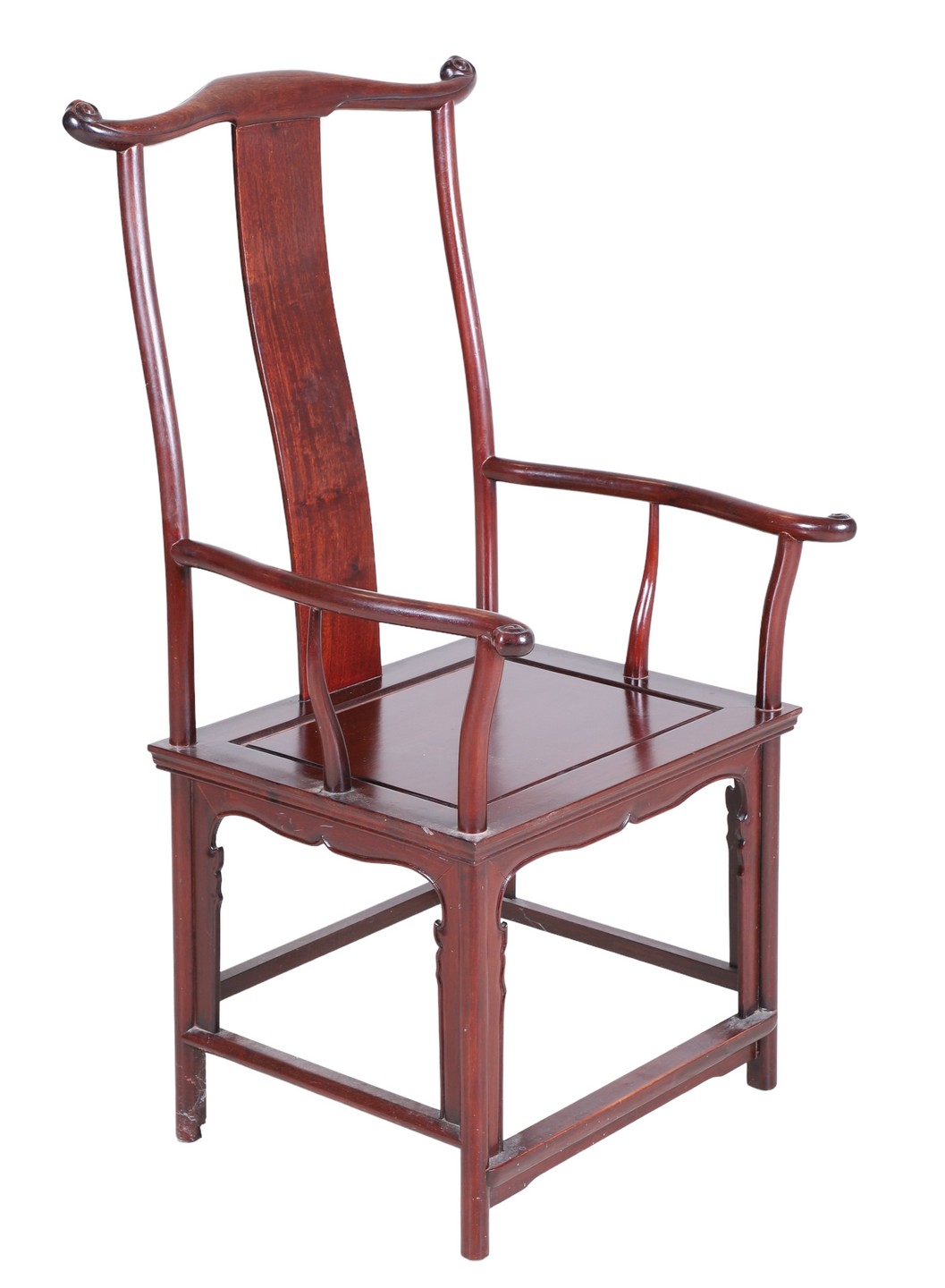 Chinese elmwood carved open armchair,