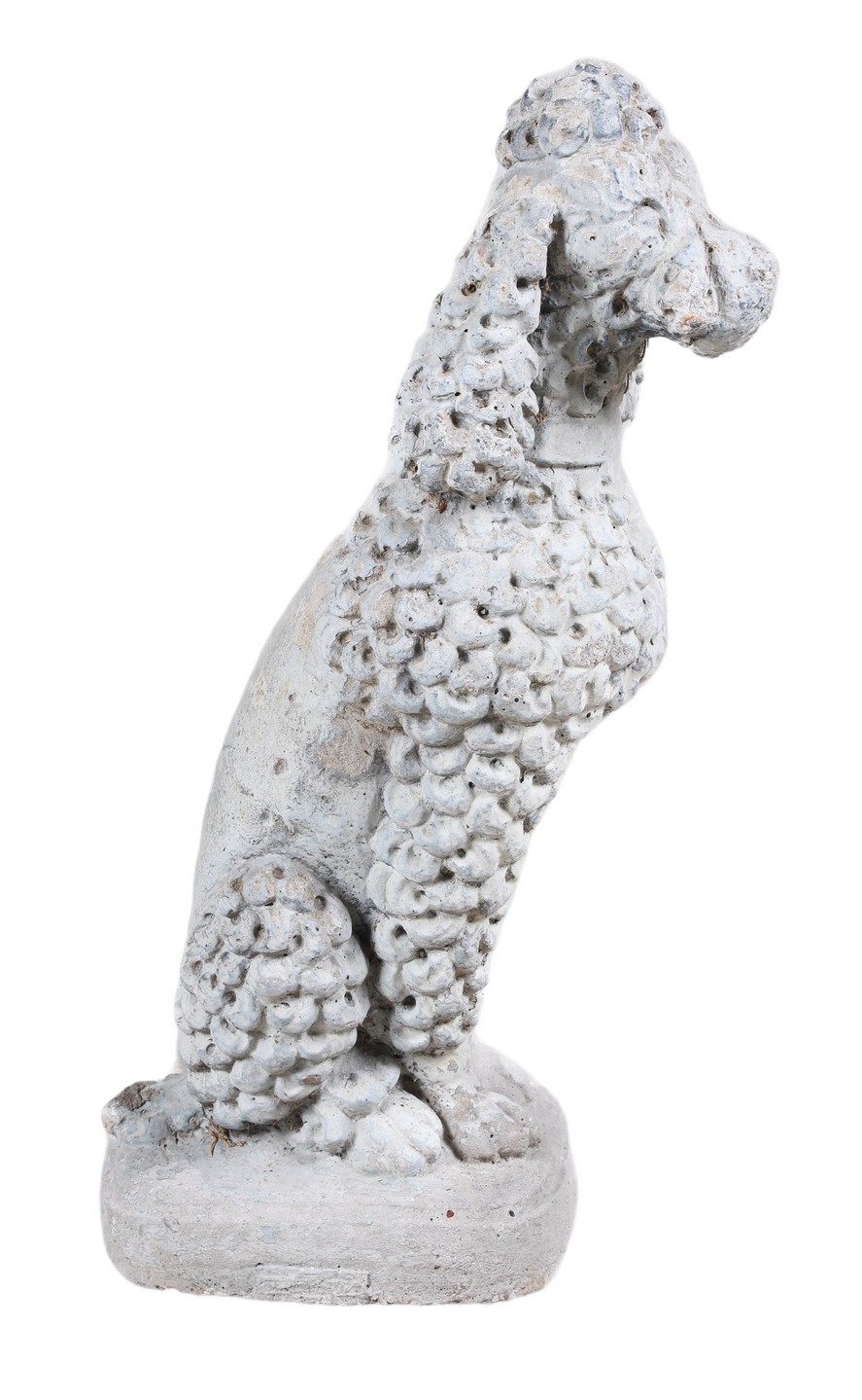 Cement poodle garden statue, gray