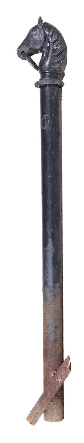 Ebonized iron hitching post, horse head