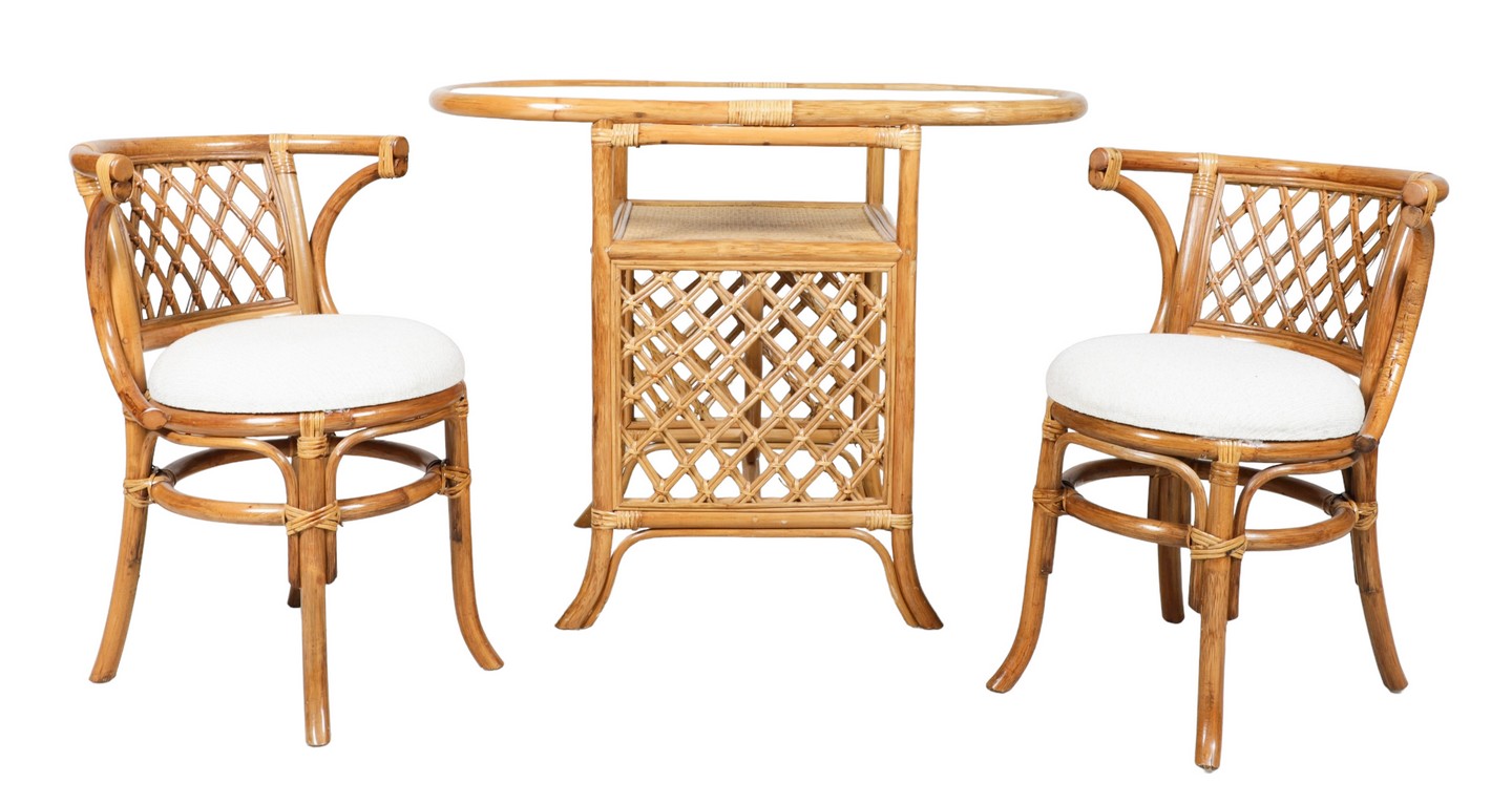 (3) pc Bamboo and rattan glass