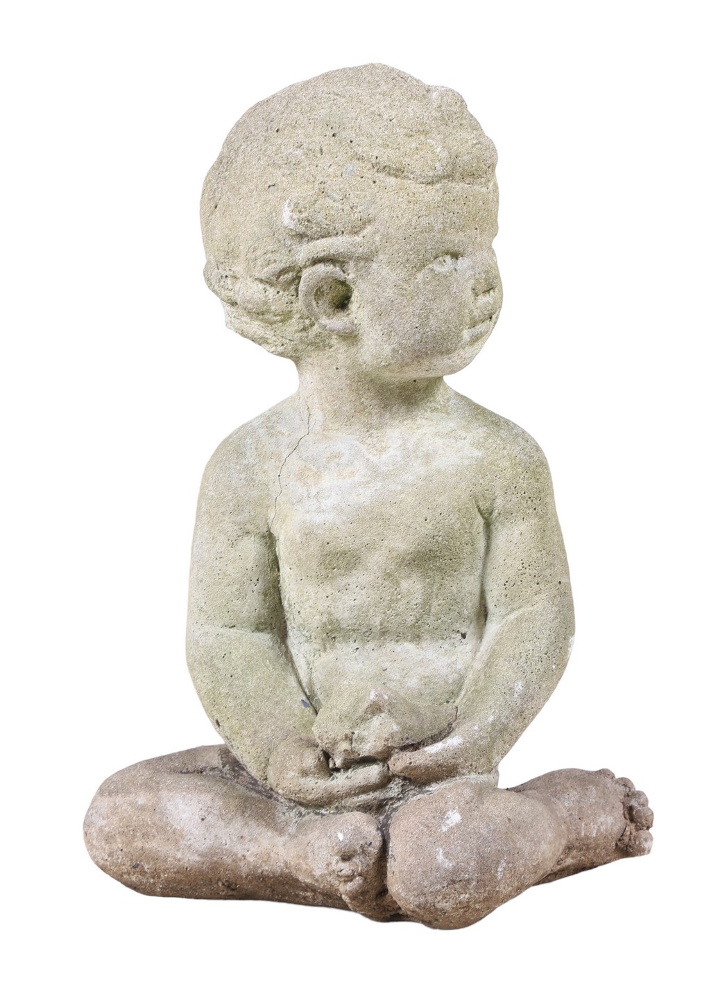 Cement statue of a boy with a conch