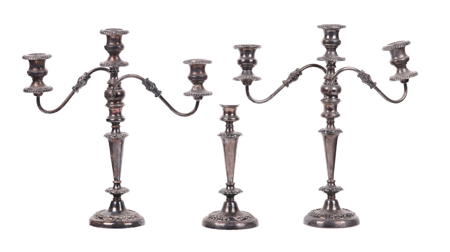 (3) Unmarked 10" silver plate candlesticks,