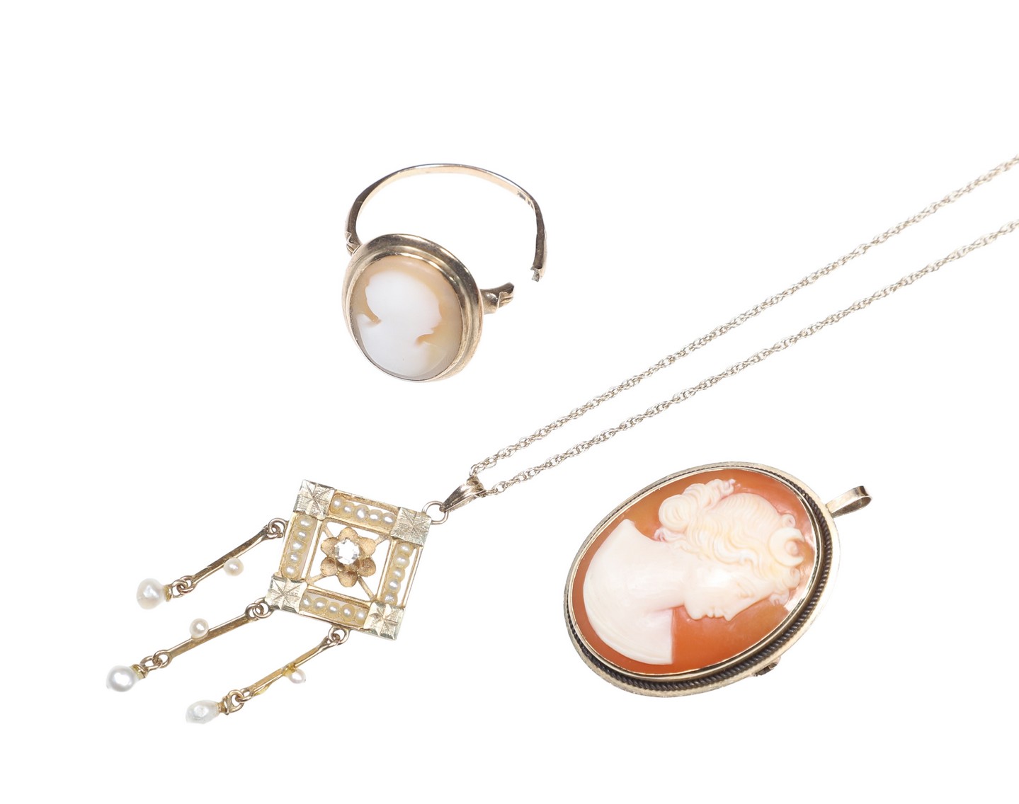 Cameo ring, pin and pendant necklace